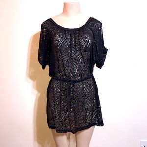 Cold Shoulder Black Swimsuit Coverup Batwing Dress